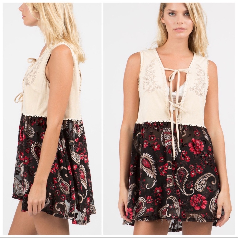 Boho 70's Suede & Flowers Baby Doll Layering Tunic - Picture 11 of 14